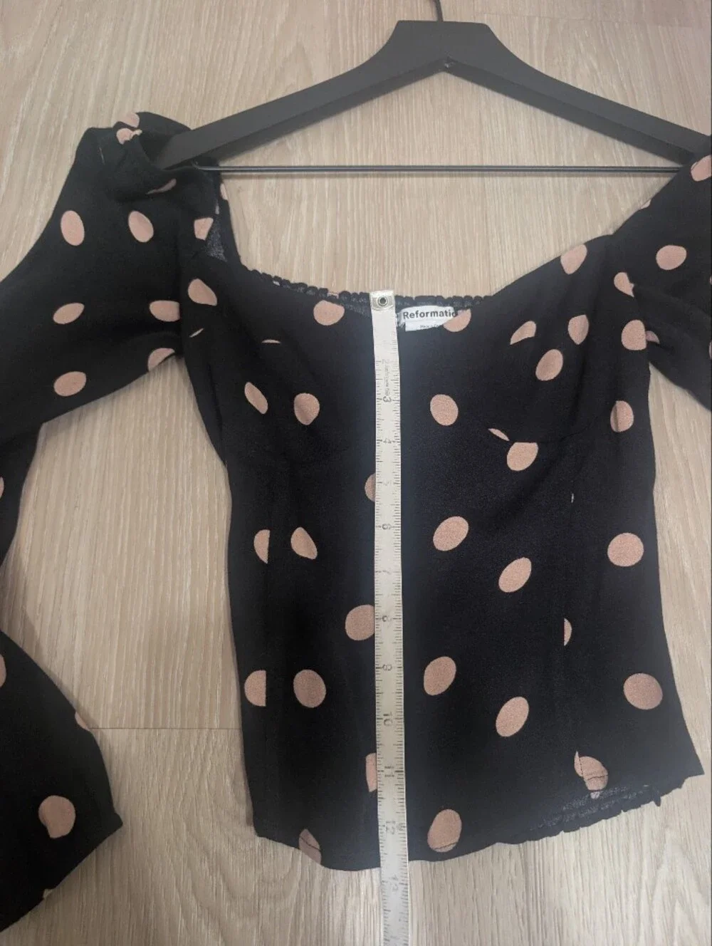 Reformation Black And Pink Polka Dot Smocked Top